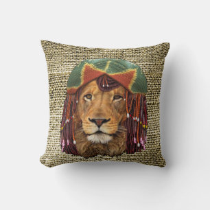Coussin Conception de l'humour du lion Rastafarian-faune s