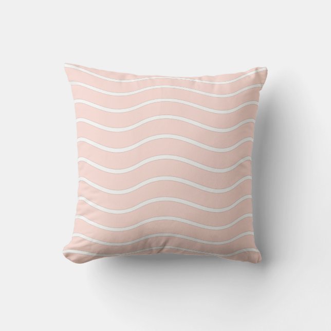Coussin Conception de lignes ondulées rose pastel et blanc (Recto)