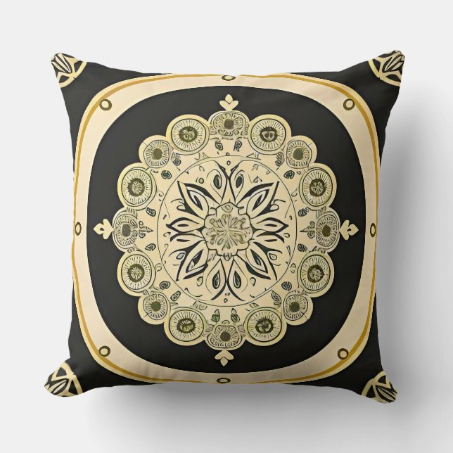 Coussin Conception de mandala doré intricate (Recto)