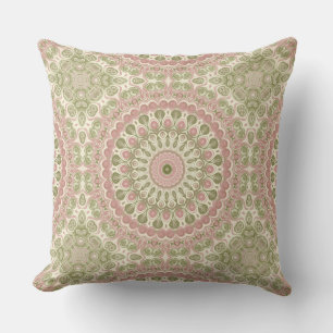 Coussin Conception de médaillon Abstrait en rose et vert