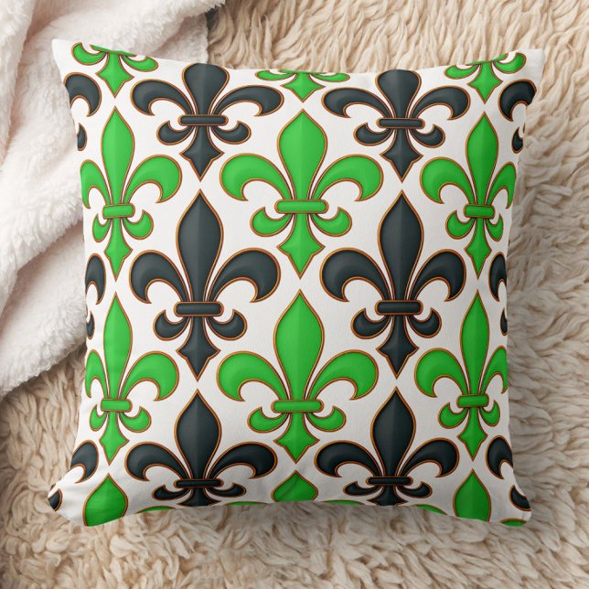 Coussin Conception de motif baroque fleur de lis noir vert (Créateur téléchargé)