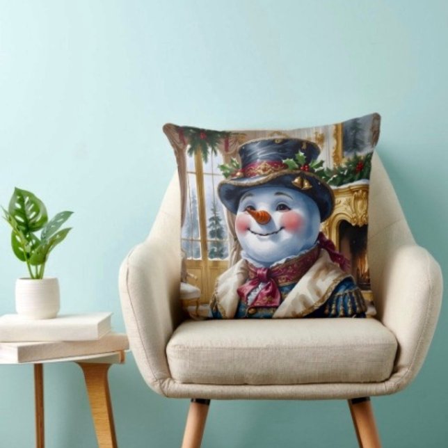 Coussin Conception de Noël bonhomme de neige victorien (Throw Pillow 100% polyester heavyweight stretch material. Hidden zipper Made in the USA.
)