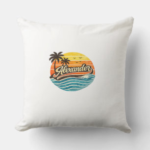 Coussin Conception de nom de coucher de soleil rétro Alexa