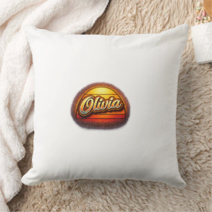 Coussin Conception de nom personnalisé Olivia Retro Sunset