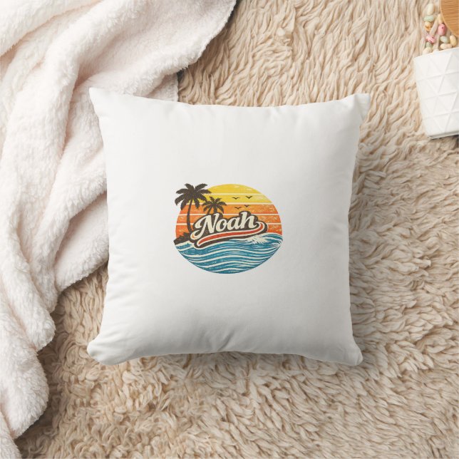 Coussin Conception de nom rétro coucher de soleil Noé (Couverture)