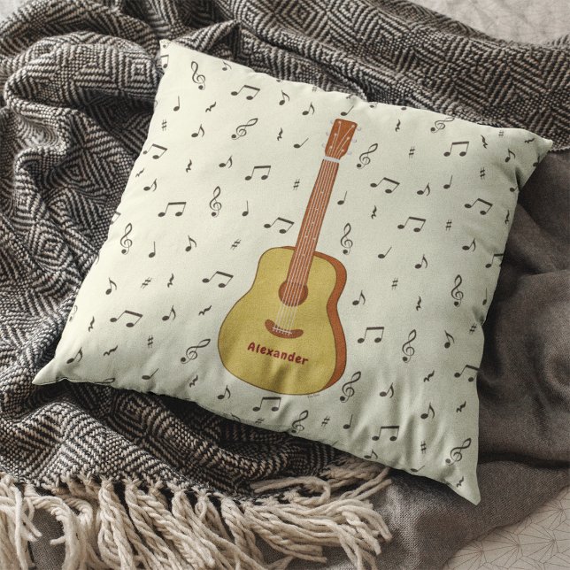 Coussin Conception de notes musicales guitaristes mélodiqu (Guitar With Music Notes Personalized Throw Pillow)