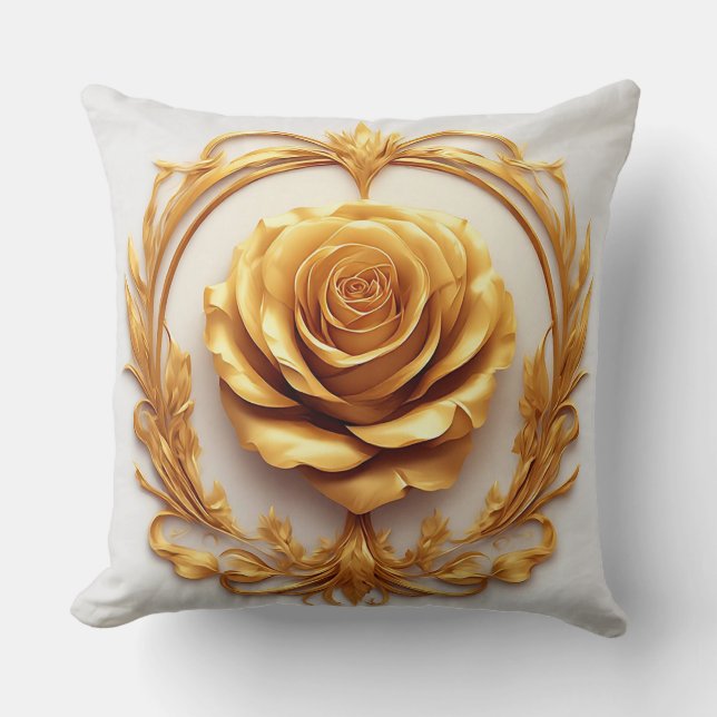 Coussin Conception de Rose Ornementale Dorée (Recto)