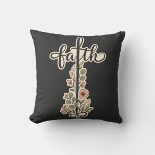 Coussin Conception de typographie de croix florale de foi