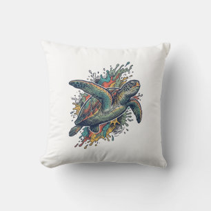 Coussin Conception de vecteur d'éclaboussure de tortue de