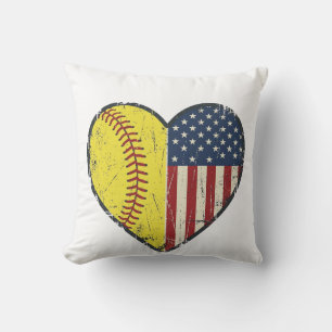 Coussin Conception de vecteur vintage de coeur de softball