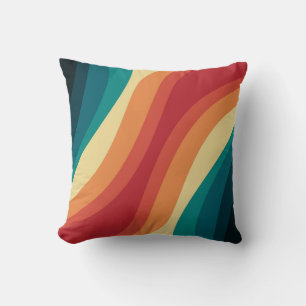 Coussin Conception d'ondes de style rétro multicolore