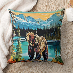 Coussin Conception d'ours de montagne canadiens majestueux