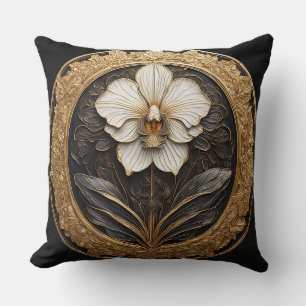Coussin Conception élégante d'orchidée dorée
