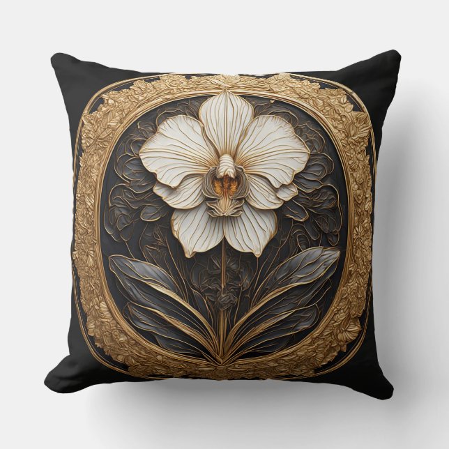 Coussin Conception élégante d'orchidée dorée (Recto)