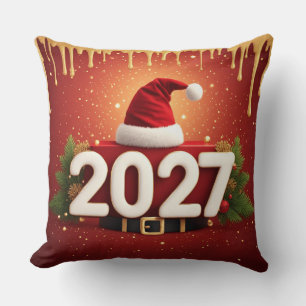 Coussin Conception festive de Nouvel An 2027   Noël or rou