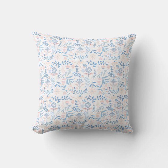 Coussin Conception florale boho impression bloc bleu rose  (Recto)