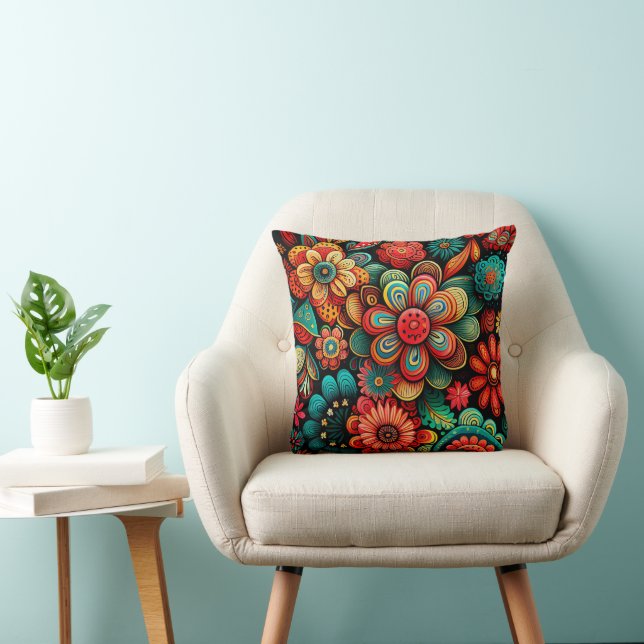 COUSSIN CONCEPTION FLORALE DOODLE COLORÉE LÂCHER PILLOW (Chaise)