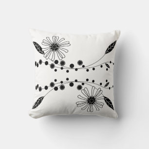 Coussin Conception florale noir et blanc fluide