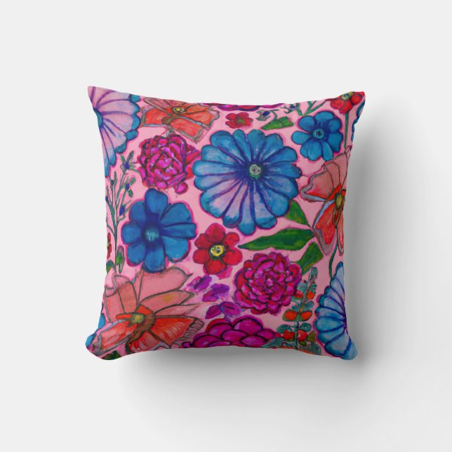 Coussin Conception florale rose et bleue (Recto)