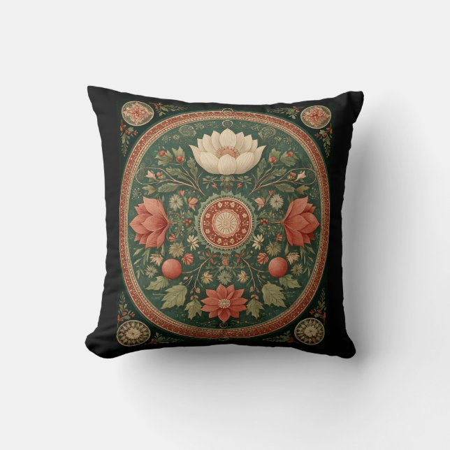 Coussin Conception Géométrique Circulaire, Vert Forêt, (Recto)