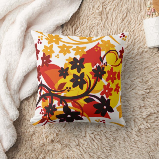 Coussin Conception graphique botanique orange [Fleur rétro (Couverture)