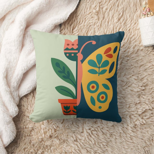 Coussin Conception graphique divisée florale et papillon c (Couverture)
