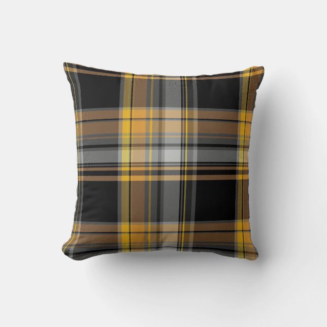 Coussin Conception jaune et noire de plaid de tartan (Recto)