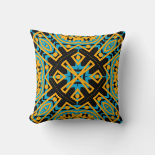 Coussin Conception Kaléidoscope, Bleu Clair, Or, Noir
