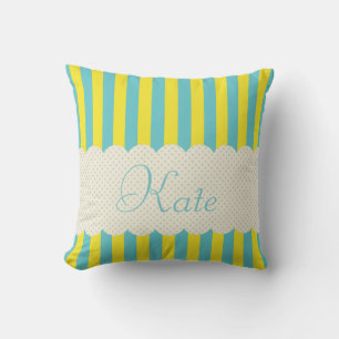 Coussin Conception personnalisée des Pois Blue Yellow Stri
