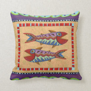 Coussin Conception réversible d'oiseau et de poissons