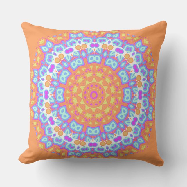 Coussin Conception rose orange de fête 5 de mandala (Recto)