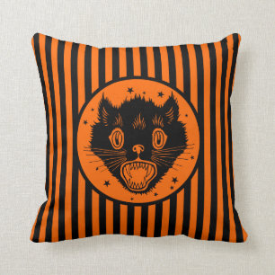 Coussin Conception vintage de Halloween de chat noir