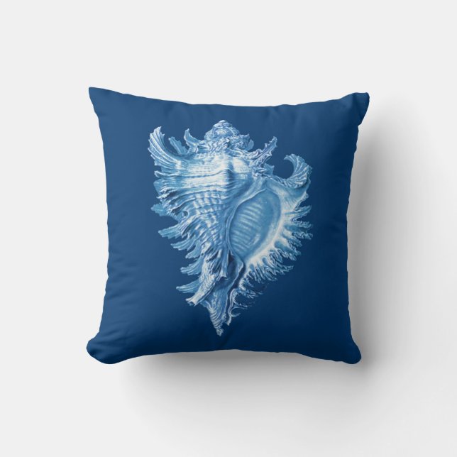 Coussin Conch Shell Sea Life Imprimer, Indigo bleu et blan (Recto)