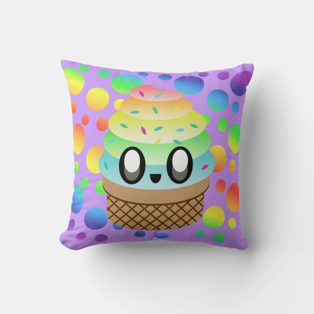 Coussin Cone de crème glacée arc-en-ciel Kawaii (Recto)