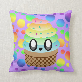 Coussin Cone de crème glacée arc-en-ciel Kawaii