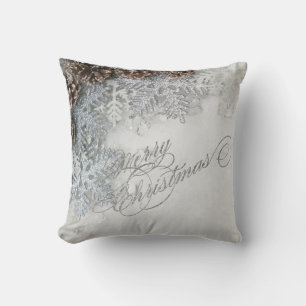 Coussin Cônes de pin, flocons de neige Joyeux Noël