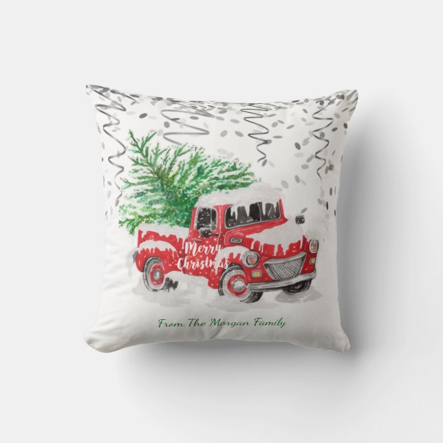 Coussin Confetti d'argent, neige de canard rouge de Noël (Recto)