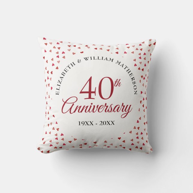 Coussin Confetti des Coeurs de rubis du 40e anniversaire (Recto)
