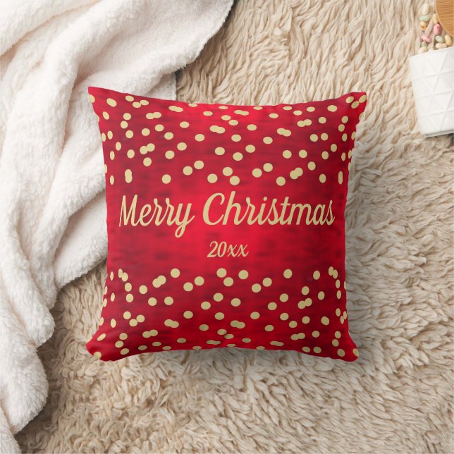 Coussin Confetti d'or sur le Motif de Noël rouge (Couverture)