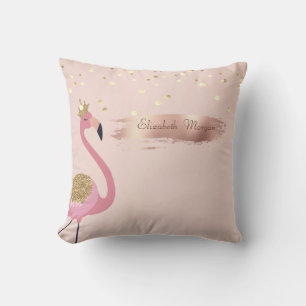 Coussin Confetti, Flamants roses roses à pinceau Rose or
