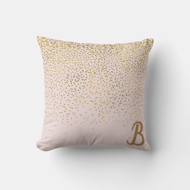 Coussin Confetti rose et or Noir moderne Glam tendance (Recto)