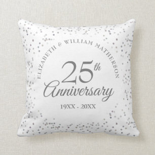 Coussin Confettis de photo de mariage argenté pour 25e ann