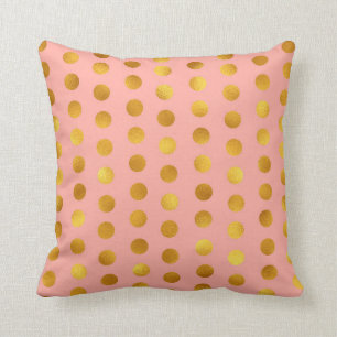 Coussin Confettis de points de polka d'or de rose de rose