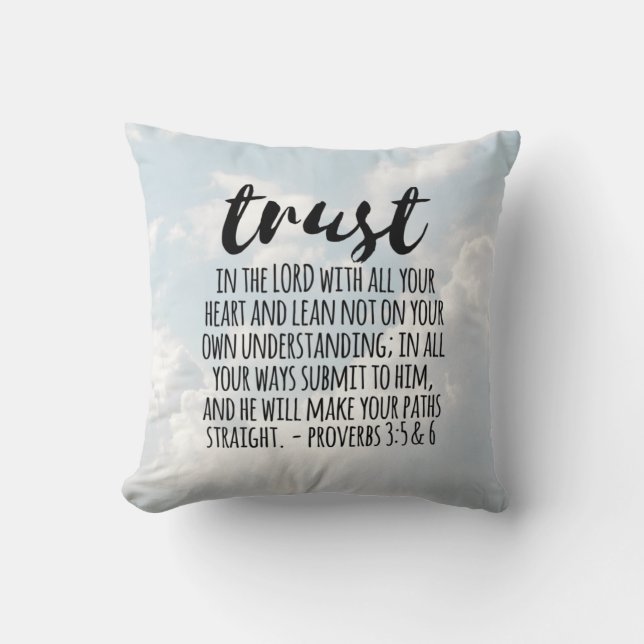 Coussin Confiance dans les proverbes du Seigneur 3:5-6 (Recto)