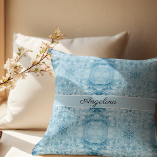 Coussin Confort Arctique   Motif à plumes bleues et blanch