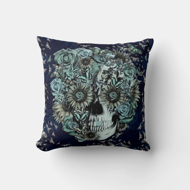 Coussin Constante, crâne de papillon de bleu marine (Recto)
