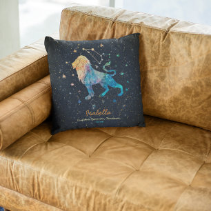 Coussin Constellation du Lion Zodiaque Aquarelle Étoiles G