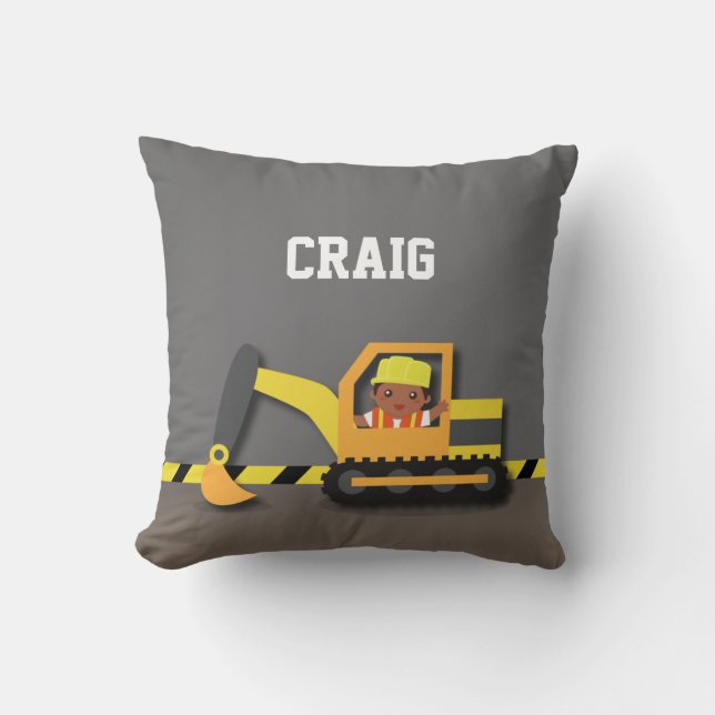 Coussin Construction d'un excavateur Garçon afro-américain (Recto)