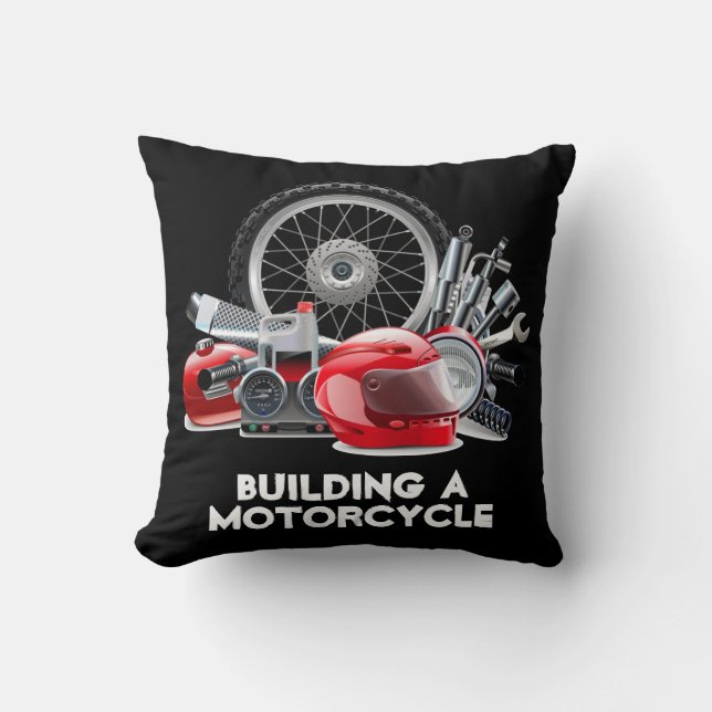 Coussin Construction d'une moto avec dessin de pièces (Recto)