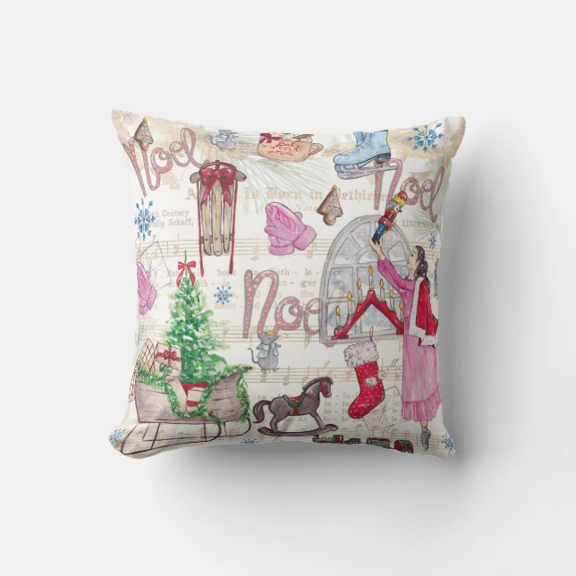 Coussin Conte de fées de Noël Peint à la main (Recto)